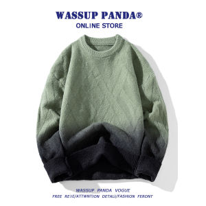 Wassup Panda Gradient Color round Neck Knitwear Mens Loose Casual Autumn Winter Teenager Overhead Base Layer Sweater