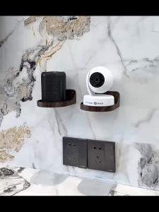 Wood Grain Wall Mount Shelf for Security Camera Multi Purpose Router Top Box Bracket Monitor Holder with Cable Management Hole