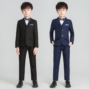 lontakids 4Pcs/5Pcs Kids Boy Formal Wear Black Navy Slim Fit Dresswear Wedding Party Tuxedo Suit Set Ring Bearer Outfits