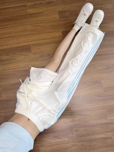 LANMENGYA | Quick Drying Light-Weight Small-Sized High-Waist Slimming Cooling Ice Silk Wide Leg Trousers with White Stripes