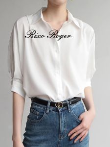 Rixo Roger Summer 2025 Womens Loose Fit Silk Shirt Lantern Sleeve Half Sleeve Casual Versatile White Shirt for Young Women