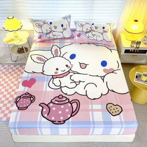 Dansunreve Cinnamoroll Fittedsheet Single/Queen/King Bedsheet Durable Washable Bed Cover Pillowcase