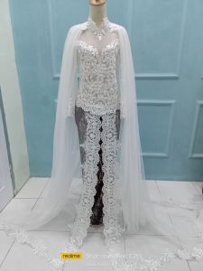 gaun pengantin wanita/gaun pengantin ekor panjang/gaun pengantin modern/gaun pengantin sayap pundak/Kebaya pengantin/gaun putih/kebaya wedding