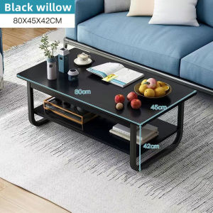 Two-storey iron frame living room center wooden table dining table computer desk learning desk tea table 80X45X42cm