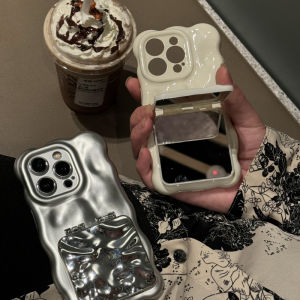 Silver Ins Wave Pattern Phone Case Stand Compatible with  17Promax 15Plus 16New 12Pro 11KoreanStyle 14Pm UniqueHighEndFeeling Womens Model