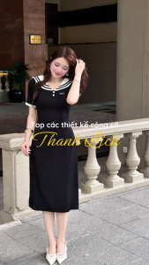 Đầm thiết kế BEMINE cổ thủy thủ phối viền dáng chữ A phù hợp đi chơi-B698