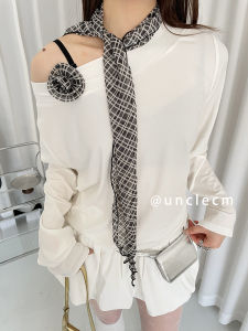 Khăn Choàng Lụa Hoa Phong Cách Hàn Quốc Cho Nữ Cổ Dài Họa Tiết Kẻ Caro Thanh Lịch Mỏng Thời Trang Phụ Kiện Trang Sức Mùa Hè