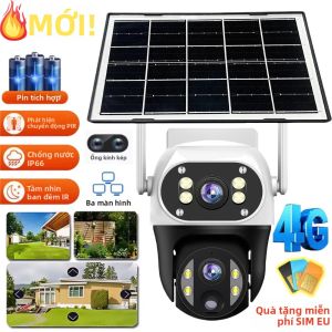 Camera Giám Sát Năng Lượng Mặt Trời 4K 8MP 4G Với SIM Camera Kép Zoom Kỹ Thuật Số 10X Tự Động Phát Hiện Người V380 Pro Ngoài Trời PTZ IP CCTV