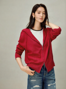 INMAN | Wool New Year Red Hooded Zipper Knitted Cardigan