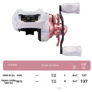 DEUKIO | Máy Câu Cá DEUKIO 7-Series Với Phanh Điện Tử DC Tỉ Số Truyền 8.5:1 6+1BB Máy Câu Nước Mặn Thân Hợp Kim Nhôm IP67 Màu Hồng