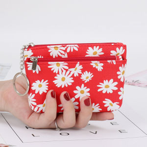 Mini Daisy Coin Purse Multi-Functional Card Holder Key Case Womens Student Korean Style Cute Floral Print Soft PU Wallet