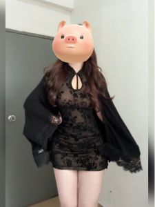 Váy Ngắn Bó Sát Phong Cách Trung Hoa Mới Cho Phụ Nữ Béo Phì Váy Ngắn Bó Sát Gợi Cảm Áo Cardigan Bộ Đồ Hai Mảnh Mùa Thu