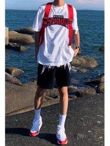 เสื้อยืดคอกลมแขนสั้นผ้าฝ้ายแท้พิมพ์ลายฮิปฮอปสำหรับผู้ชาย ทรงหลวม แฟชั่นฤดูร้อน ลำลอง ใส่สบาย ลำลอง ลำลอง