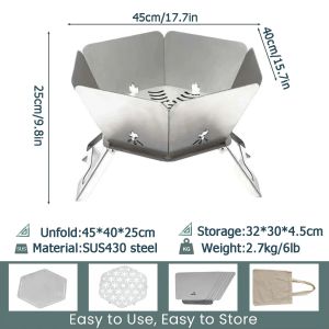 Hexagonal Foldable Fire Pit Portable SUS430 Camping Bonfire Pit Campfire Stove Barbecue Grill Lightweight for Camping Hiking