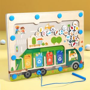 Kids Magnetic Pen Using Garbage Classification Matching Board Bead Shifting Operation Board Kindergarten Area Corner Educational Toys
