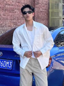 American Retro Cotton & Linen Champray Shirts: Men's Fancy Loose Sun Protection Long Sleeves