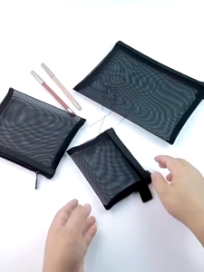 Mesh Transparent Cosmetic Bags Clear Black Makeup Bag Portable Travel Toiletry Organizer Storage Pouch Bags
