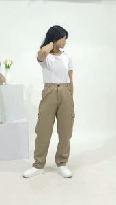 celana baggy pants saku cargo anak perempuan umur 5-17 tahun