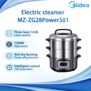 【Local Stock in Malaysia】Midea Electric Food Steamer MZ-ZG28Power501 Three-layer 14.8L Large Capacity Microcomputer Intelligent Control Food Contact 304 Stainless Steel Household Multi-function Hot Pot Boiling