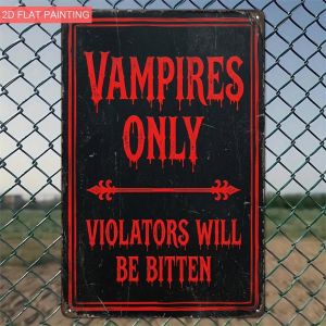 CIFbuy | Vampires Only Gothic Aluminum Sign 8x12 Inch - 2D Flat Vampire Theme Wall Decor Retro Warning Design Weatherproof Easy Instal