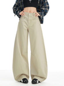 POYZ American Retro Khaki Wide Leg Jeans Womens Loose Casual Long Pants High Waist Cotton Canvas Casual Wear All Seasons