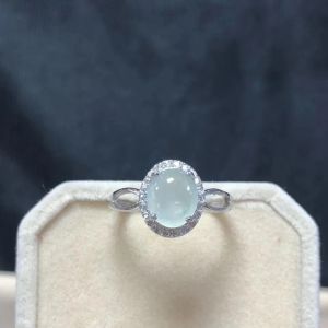 Silver-plated Diamond Inlaid Ice Jadeite Ring Minimalist Elegant Adjustable Ring