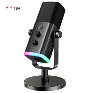 FIFINE USB/XLR ไมโครโฟนแบบไดนามิกพร้อมปุ่มปิดเสียงแบบสัมผัสแจ็คหูฟังการควบคุม I/O สําหรับ PC PS5/4 ผสมไมโครโฟนสําหรับเล่นเกม Ampligame AM8