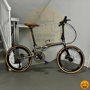 🌕 Fnhon Gust 22” 𝗠𝗥𝗧/𝗕𝘂𝘀-𝗙𝗿𝗶𝗲𝗻𝗱𝗹𝘆 Shimano 9s 𝟭𝟰 𝗙𝗿𝗲𝗲𝗯𝗶𝗲𝘀 Foldable Folding Foldie Fold Bike Bicycle 20” inches 451 • Titanium Gold Premium Classy Elegent Fast Furious Bubble Chainring Retro Saddle • Customise My Bicycle •