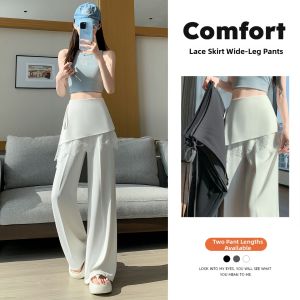 La Chapelle | Lace Decoration Wide Leg Trousers Thin High Waist Droop Summer Pants