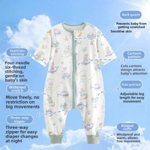 MIANDUOYU | Summer Thin Baby Bodysuit Cotton Split Legs 3/4 Sleeves Childrens Sleepwear
