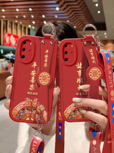 Huawei P40 pro Phone Case New Red Version Soft Silicone Leatherette Crossbody Wrist Strap Full Cover Anti-Fall Protective Shell for Women Couples