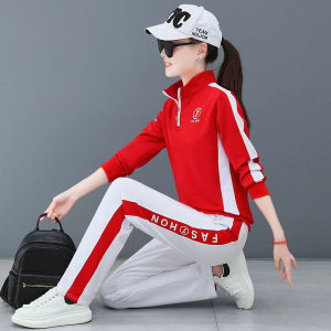 ชุดกีฬาลำลองสำหรับผู้หญิง ชุดเต้นรำสี่แยก ชุดวิ่ง ชุดสองชิ้น ฤดูใบไม้ผลิ 2025 ใหม่ แฟชั่น วัยกลางคน คุณแม่