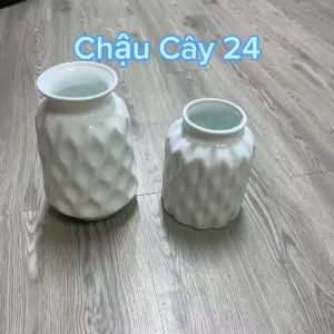 Bình hoa sứ trắng decor trang trí lọ hoa gốm sứ Bát Tràng kiểu lượn sóng