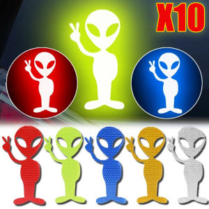 10PCS Alien Reflective Stickers For Car Night Warning Creative Styling Car Motorcycle Sticker Decals Auto Driving Safety Decals