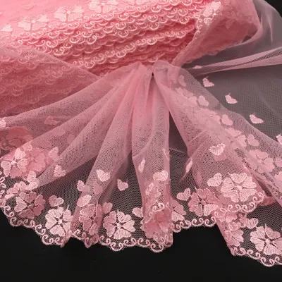 1 meter Girly Pink Embroidery Lace Mesh Lace Love Flower Border Lace Chemical Lace Triming Lace for Fashion Tailor Sewing Applique