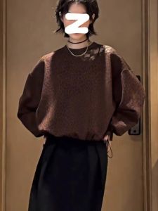 French Lace Splicing Hollow out Leopard Print Sweatshirt Womens plus Size Slimming High-End Feeling Top for Autumn 2025