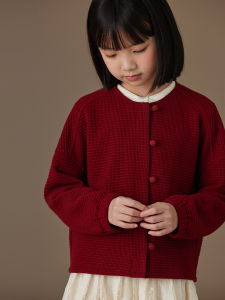 Hacikis Kids Casual Outerwear Spring Autumn Wine Red Color Girls Jacket Parent-Child Style Coat Childrens Clothing