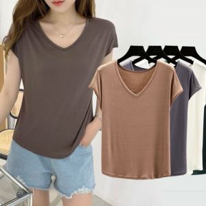 Modal Sleeveless T-shirt for Women Summer Thin Style V-neck Short Sleeve Large Size Vest Casual Solid Color Underwear