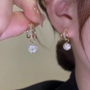 New Fashion Exquisite Pendant Zircon Earrings Luxury Drop Earring for Women Girl Jewelry Trendy Ear Accessory Real-gold Plateds Light-Luxury Design Earrings For Women