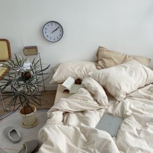 Nordic Style Pure Cotton Soft Bedding Four-Piece Set Light Wash Solid Color Fluffy Cat Brand Simple Design Warmth Retention