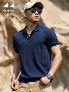 HESSION | Navy Blue Elegant Slim Fit Polo T-Shirt