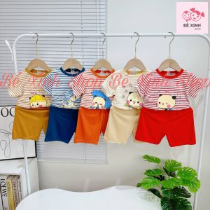 [Mới Về] Đồ Bộ Quần Áo Mùa Hè Cộc Tay Cho Bé Trai Bé Gái 8-18kg MINKY MOM Bộ Quần Áo Hè Ngắn Tay Cho Bé Trai Gái SỌC THÚ Bé_Xinh_Shop