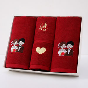Khăn Mặt Cưới Bằng Cotton Nguyên Chất Màu Đỏ Mới Khăn Tắm Cặp Đôi Cho Lễ Kỷ Niệm Đám Cưới Khăn Mặt Trang Trí Nhà Cửa