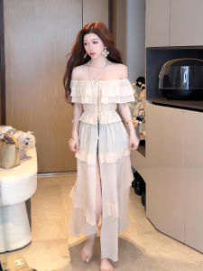 Sister Xiaoyu [Branche Dress] Stylish Ruffled Tied Smocking Waist-Tight Long Dress Women