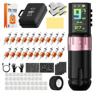 DM Venom ไร้สายสักชุดปรับจังหวะ 2.4-4.2 มม.2300mAh หน้าจอสีที่มีประสิทธิภาพแบตเตอรี่สีส้มเข็ม InkCup