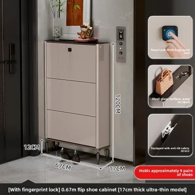 YANGYING | Ultra-thin Narrow Lockable Flip-flop Shoe Cabinet 17cm