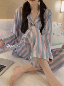 Autumn Striped Sleepwear Women Long Sleeve Pants Thin Home Sweet Student Girl Home Clothes Set Cute And Popular Ins Style