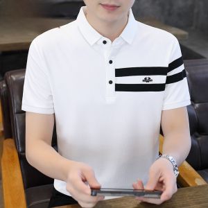 HENGYUANXIANG | Hengyuanxiang Ice Silk Polo Shirt Short Sleeve Loose Fit Mens Collar T-Shirt Breathable Summer New Style Polyester Cotton Blend
