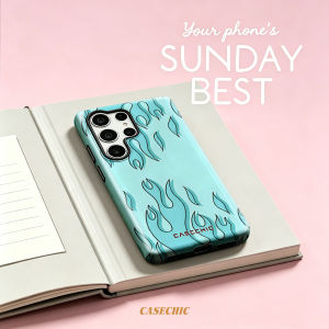 Potdemiel | Cyan Flames For Samsung Galaxy S26 S25 S24 A56 A36 Dual Layer Luxury Fashion Full Lens Protective phone Cover CaseChic