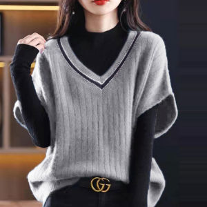 LUQIAN | Oversized V-Neck Knit Vest Sweater